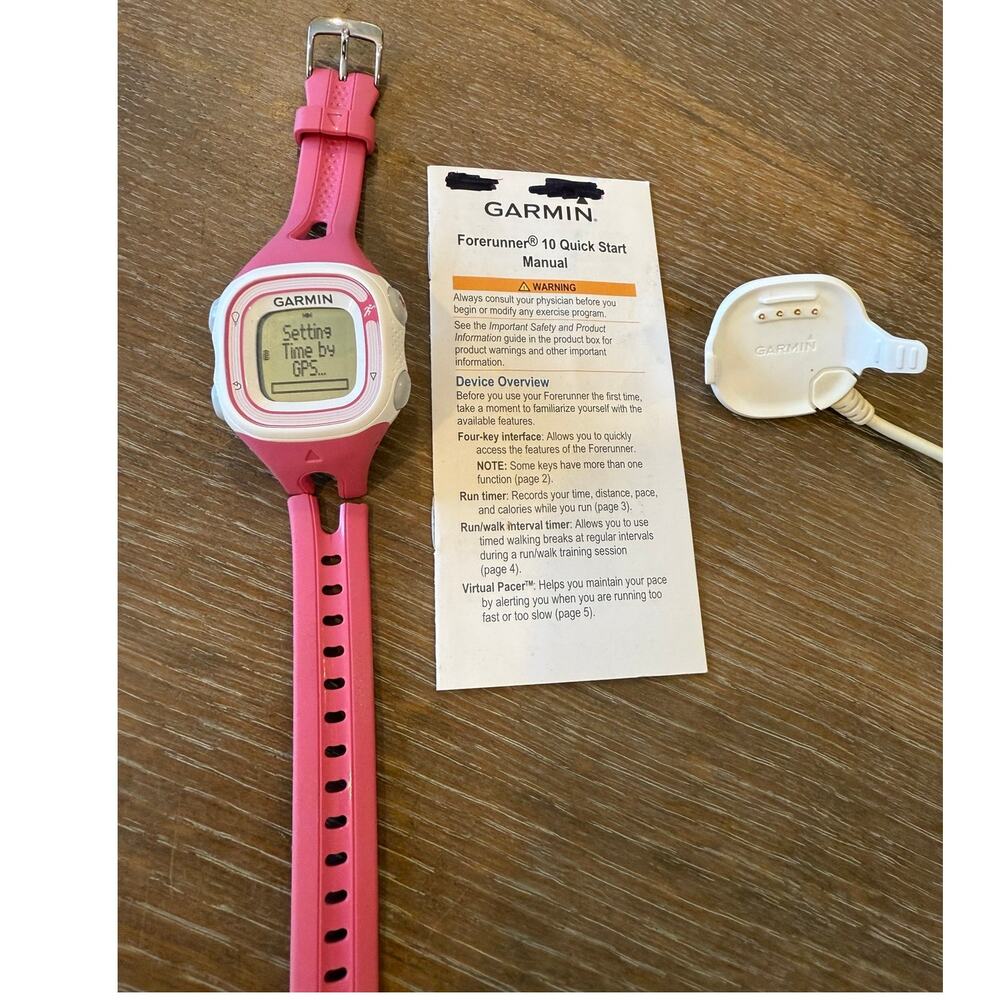 Garmin pink Forerunner 10 Watch with Charger Tested Damaged Band